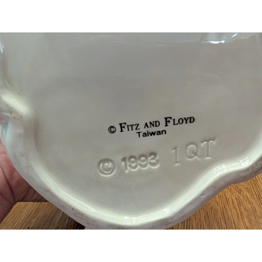 Fitz and Floyd Flora Ceramic Rabbit 1qt Pitcher 1993 Blue Bow Handle